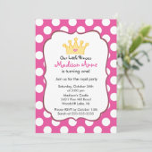 Pink Princess Crown Birthday Party Invitation Kaart (Staand voorkant)
