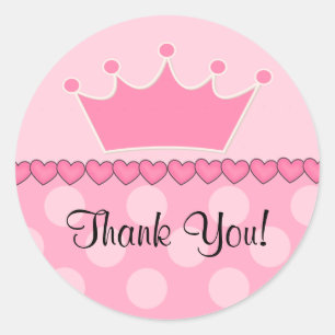 Pink Princess Crown Dank u wel Ronde Sticker