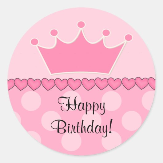 Pink Princess Crown Happy Birthday Sticker (Voorkant)
