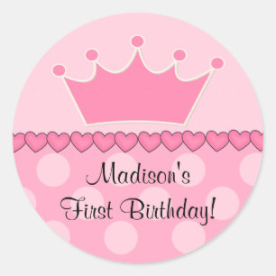 Pink Princess Crown Happy Birthday Sticker