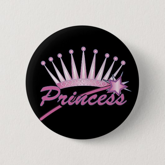 Pink Princess Crown Ronde Button 5,7 Cm (Voorkant)