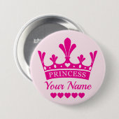 Pink Princess Crown Ronde Button 7,6 Cm (Voorkant /achterkant)
