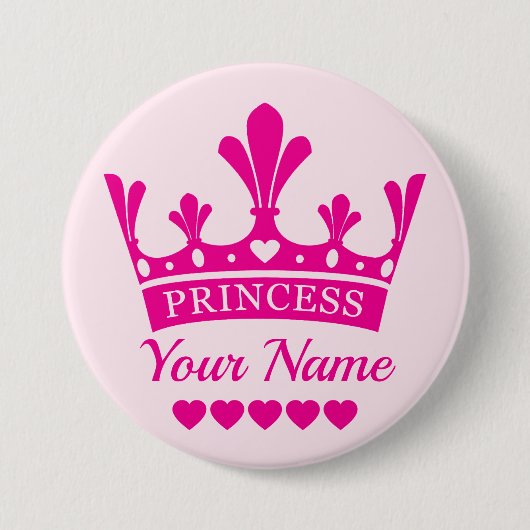 Pink Princess Crown Ronde Button 7,6 Cm (Voorkant)