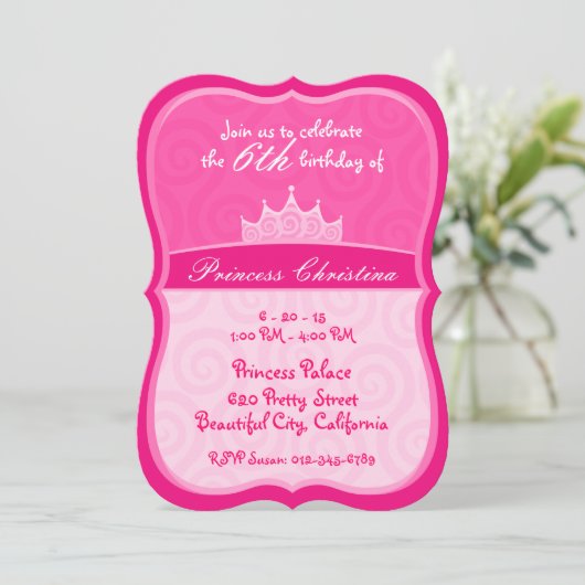 Pink Princess Crown Spirals Birthday Kaart (Staand voorkant)