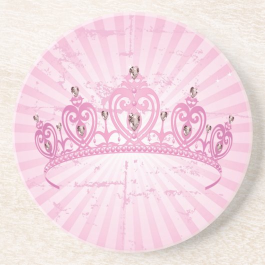 Pink Princess Crown Tiara Jeweled Girly Onderzette Zandsteen Onderzetter (Voorkant)