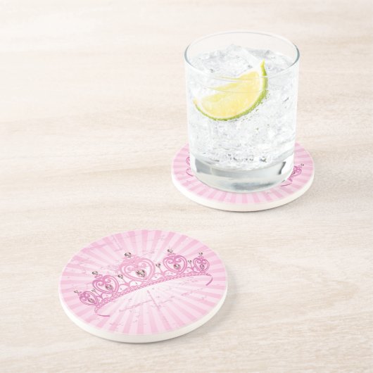 Pink Princess Crown Tiara Jeweled Girly Onderzette Zandsteen Onderzetter (Zijkant)