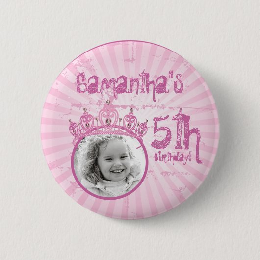 Pink Princess Crown Tiara Jeweled Photo Button (Voorkant)