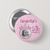 Pink Princess Crown Tiara Jeweled Photo Button (Voorkant /achterkant)