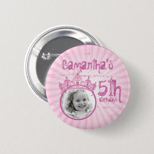 Pink Princess Crown Tiara Jeweled Photo Button (Voorkant /achterkant)