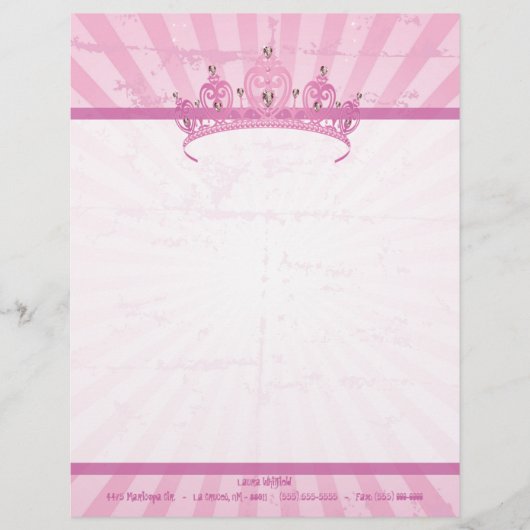 Pink Princess Crown Tiara Letterhead Stationery Custom Briefhoofd (Voorkant)