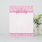 Pink Princess Crown Tiara Letterhead Stationery Custom Briefhoofd (Staand voorkant)