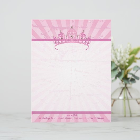 Pink Princess Crown Tiara Letterhead Stationery Custom Briefhoofd (Staand voorkant)