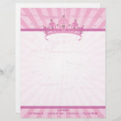 Pink Princess Crown Tiara Letterhead Stationery Custom Briefhoofd (Voorkant / Achterkant)