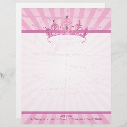 Pink Princess Crown Tiara Letterhead Stationery Custom Briefhoofd (Voorkant / Achterkant)