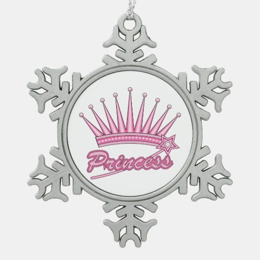 Pink Princess Crown Tin Sneeuwvlok Ornament (Voorkant)