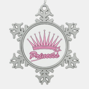 Pink Princess Crown Tin Sneeuwvlok Ornament