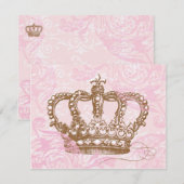 Pink Princess Crown-uitnodigingen Kaart (Voorkant / Achterkant)