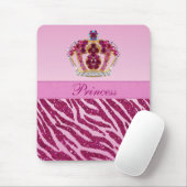 Pink Princess Crown Zebra Glitter Print Mousepad Muismat (Met muis)