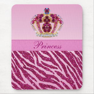 Pink Princess Crown Zebra Glitter Print Mousepad Muismat
