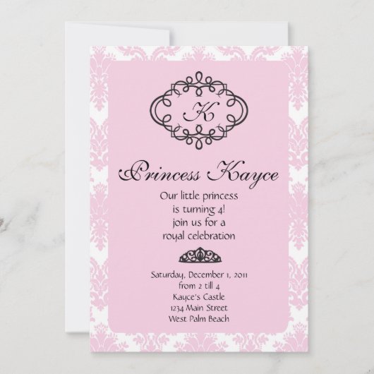 Pink Princess Damask Kaart (Voorkant)