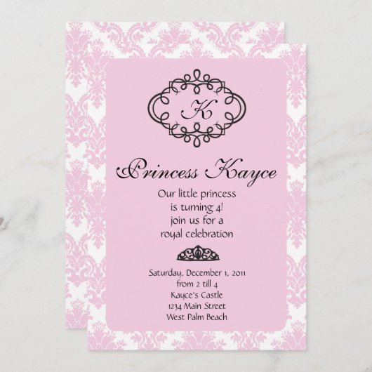 Pink Princess Damask Kaart (Voorkant / Achterkant)