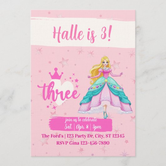 Pink Princess Doll, 3rd Birthday Kaart (Voorkant)