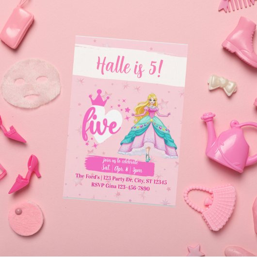 Pink Princess Doll, 5th Birthday Kaart