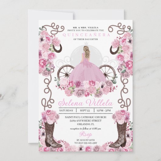 Pink Princess Dress & Boots Quinceañera Kaart (Voorkant)