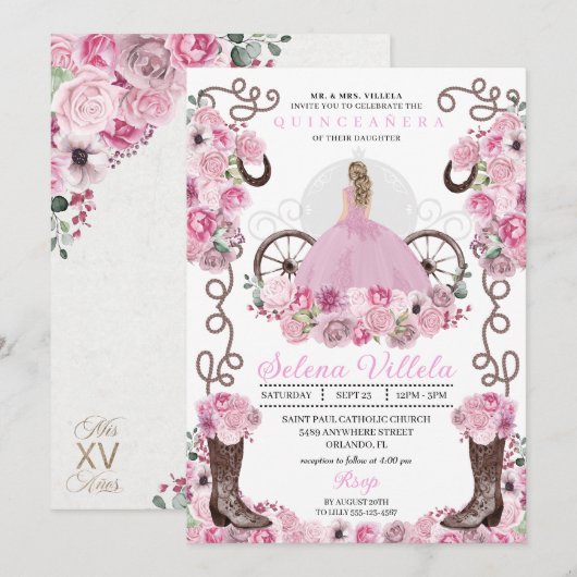 Pink Princess Dress & Boots Quinceañera Kaart (Voorkant / Achterkant)