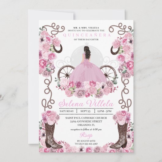 Pink Princess Dress & Boots Quinceañera Kaart (Voorkant)