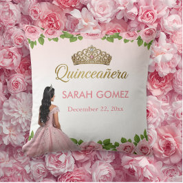 Pink Princess Dress Gold Tiara Quinceañera Kussen