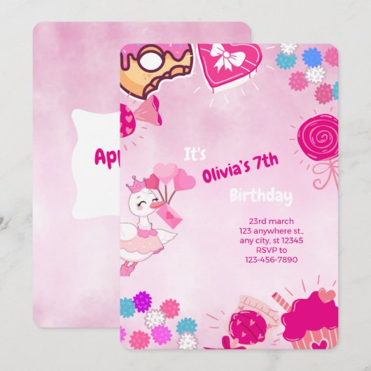 Pink Princess Duck –  jarig bestaan Kaart (Voorkant / Achterkant)