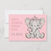 Pink Princess Elephant Birthday Dank u Bedankkaart (Voorkant)