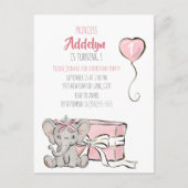 Pink Princess Elephant Child's 1e verjaardag Uitnodiging Briefkaart (Voorkant)