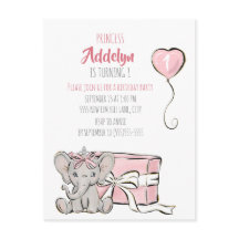 Pink Princess Elephant Child's 1e verjaardag