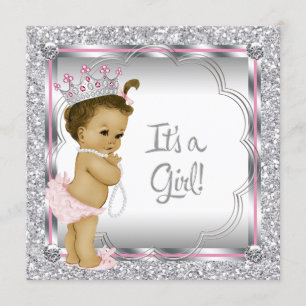 Pink Princess Etnisch Afro-Amerikaans Baby shower Kaart