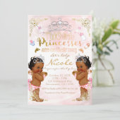 Pink Princess Etnische Dark Twin Girls Baby shower Kaart (Staand voorkant)