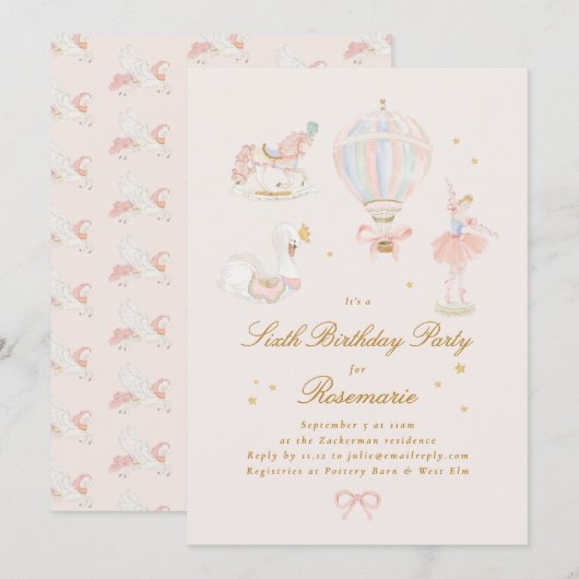 Pink Princess Fairytale Ballerina Girl Birthday Kaart (Voorkant / Achterkant)