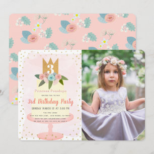 Pink Princess Floral Cake Girl Foto van Birthday Kaart