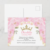 Pink Princess Floral Glitter Briefkaart Uitnodigin (Voorkant / Achterkant)