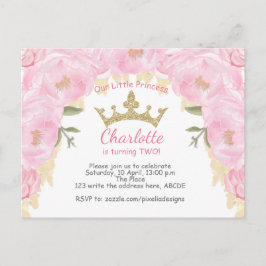 Pink Princess Floral Glitter Briefkaart Uitnodigin