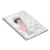 Pink Princess Grey Damask Baby shower Gastboek Notitieboek (Rechterzijde)
