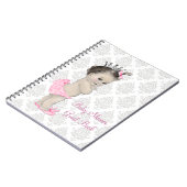 Pink Princess Grey Damask Baby shower Gastboek Notitieboek (Linkerzijde)