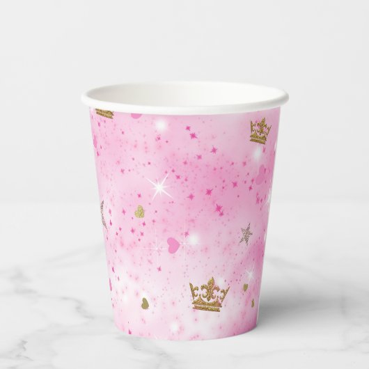 Pink Princess Hearts & Crown Tiara Verjaardagsfees Papieren Bekers (Achterkant)
