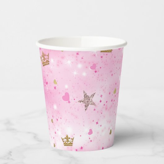 Pink Princess Hearts & Crown Tiara Verjaardagsfees Papieren Bekers (Links)