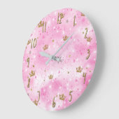 Pink Princess Hearts Crowns Glitter Sparkle Grote Klok (Hoek)