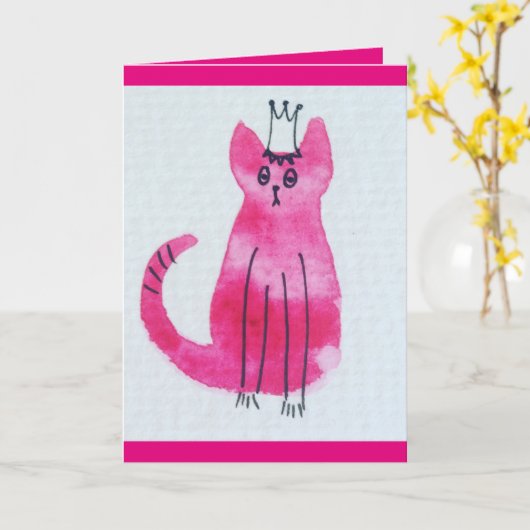 Pink Princess Kat Birthday Kaart (Gele Bloem)