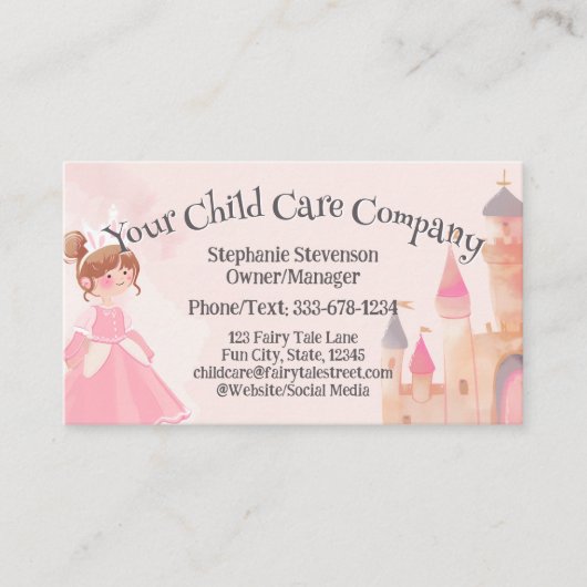 Pink Princess Kinderopvang Babysitter Visitekaartje (Voorkant)