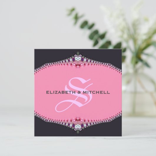 Pink Princess Lace Monogram Weddenschap Kaart (Staand voorkant)