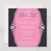 Pink Princess Lace Monogram Weddenschap Kaart (Achterkant)